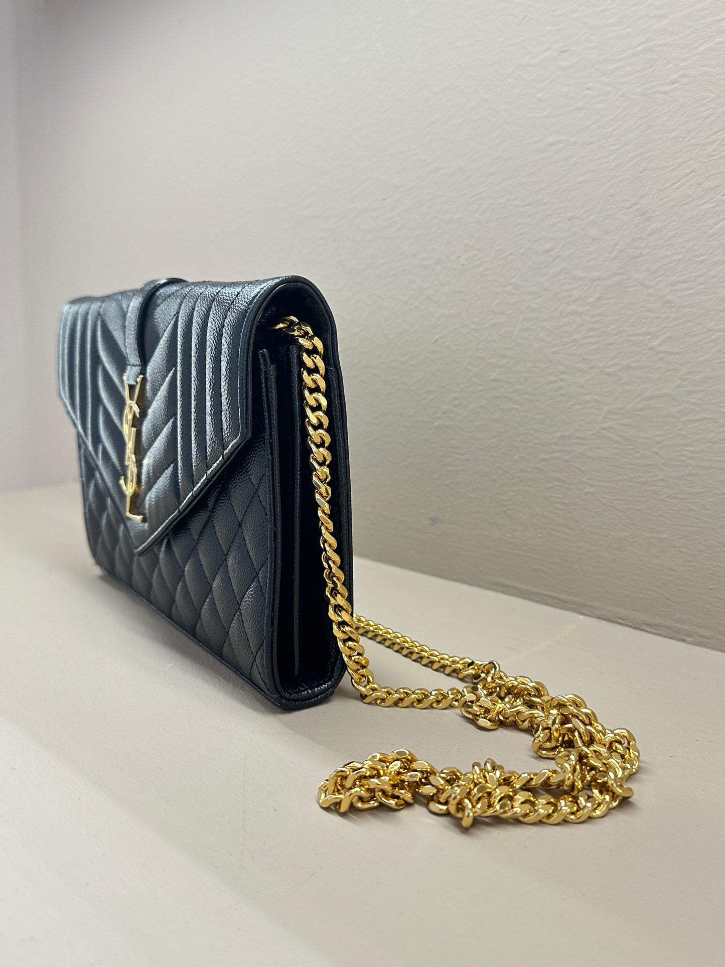 SAINT LAURENT ENVELOPE SMALL WALLET ON CHAIN